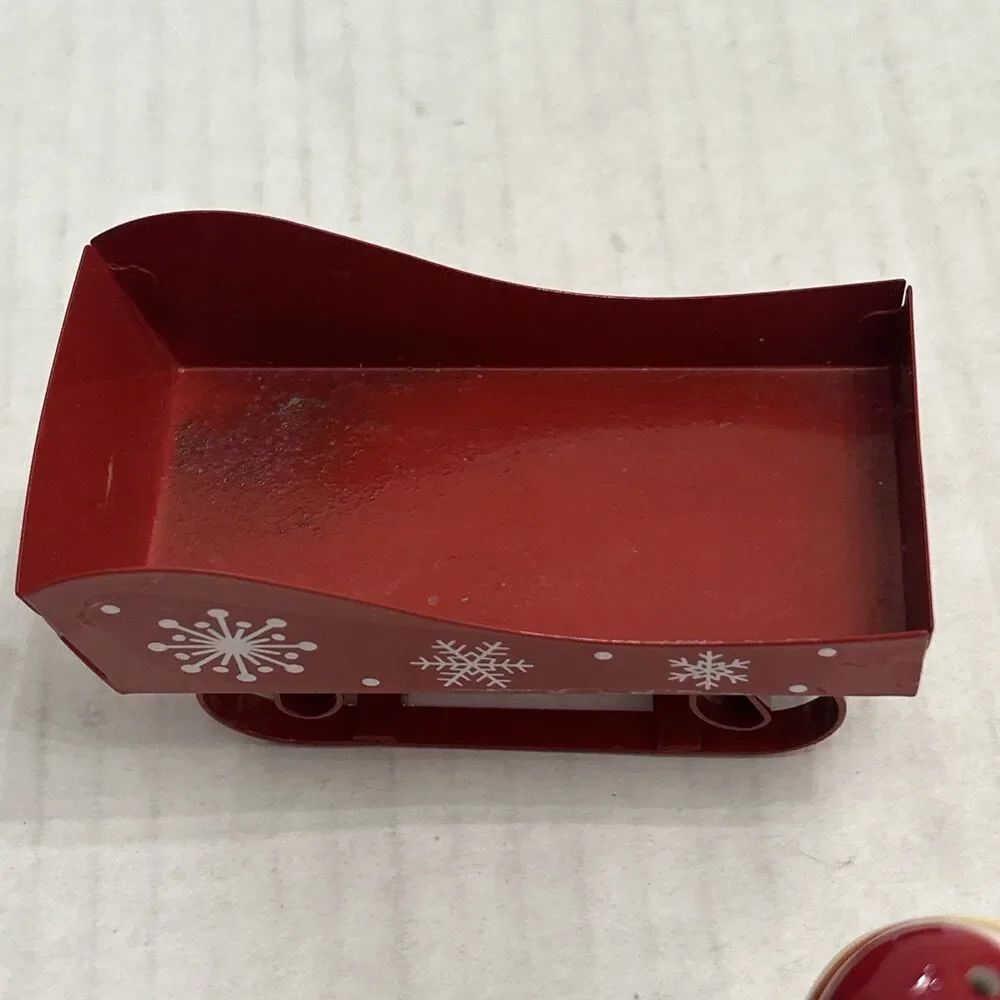 Pier 1 Salt & Pepper Shakers Ceramic Snowmen Metal Sled Sleigh Christmas Winter